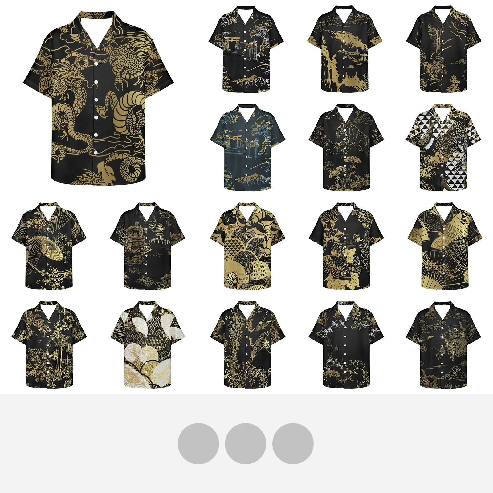 

Japanese Style Dragon Black Golden Pattern Breathable Short Sleeve Soft Comfortable Tops Summer Fashion Casual Shirts for Men