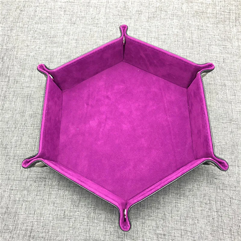 Hexagon Folding Dice Tray - Double-Sided PU Leather & Velvet Storage Holder