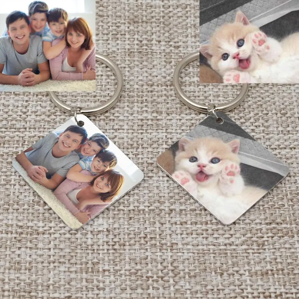 

Personalized Photo Keychain Family Picture Keyring Custom Any Photo Key chain Memorial Gift For Pet Lover Father's Day Gifts