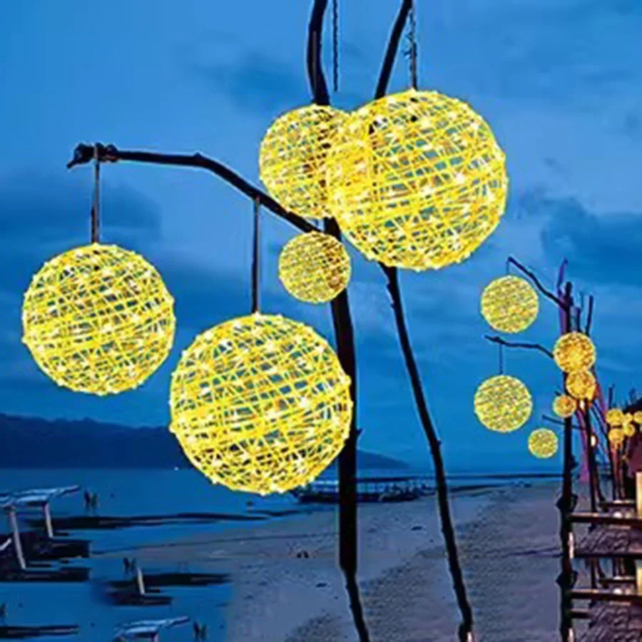 thumbnail image 5 of Guirnalda de luces navideñas de 30 cm con forma de bola de ratán, para exteriores, para bodas, fiestas, decoración de jardín, 5 of 5