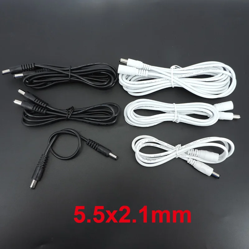 

22awg 3A DC Male To male female Power supply Adapter white black cable Plug 5.5x2.1mm Connector wire 12V Extension Cords