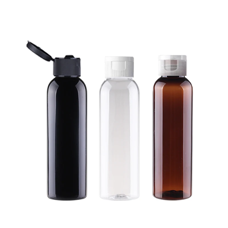 

40pcs 120ml Empty Brown Black Clear flip top cap plastic bottle Cosmetic lotion cream PET container Travel Shower Gel Bottles