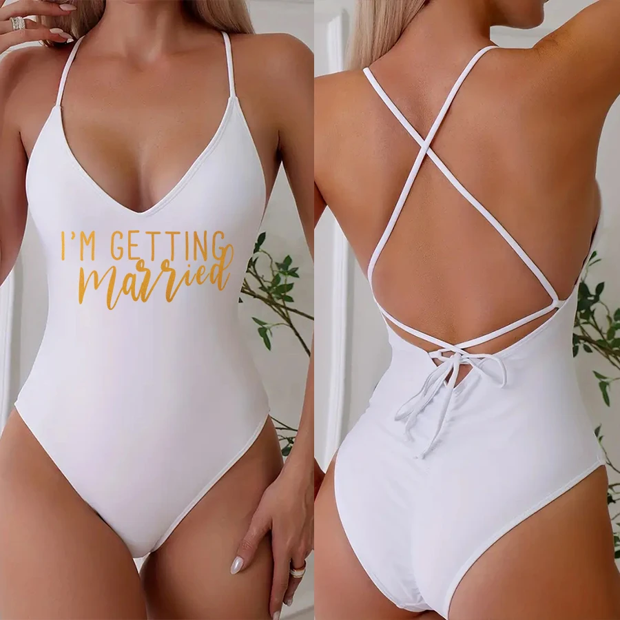 

We're Getting Drunk Swimwear women 2024 One Piece Swimsuit I'm getting married Bathing Suit Sexy Padded Beachwear Plus Size TOPS