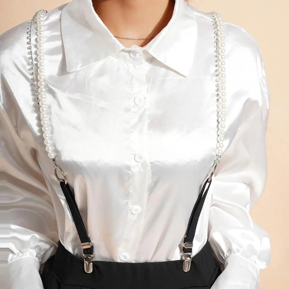 Body Harness Rhinestone Faux Leather Suspenders Belt for Women with Adjustable Elastic Duck-mouth Clip Back Strap Stylish
