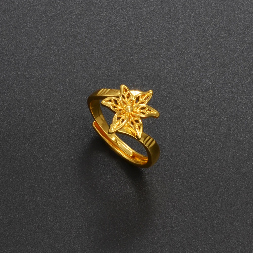 Anniyo 1.5CM Small Flowers Rings for Women Girls Gold Plated African Jewelry Mayotte #345206 3