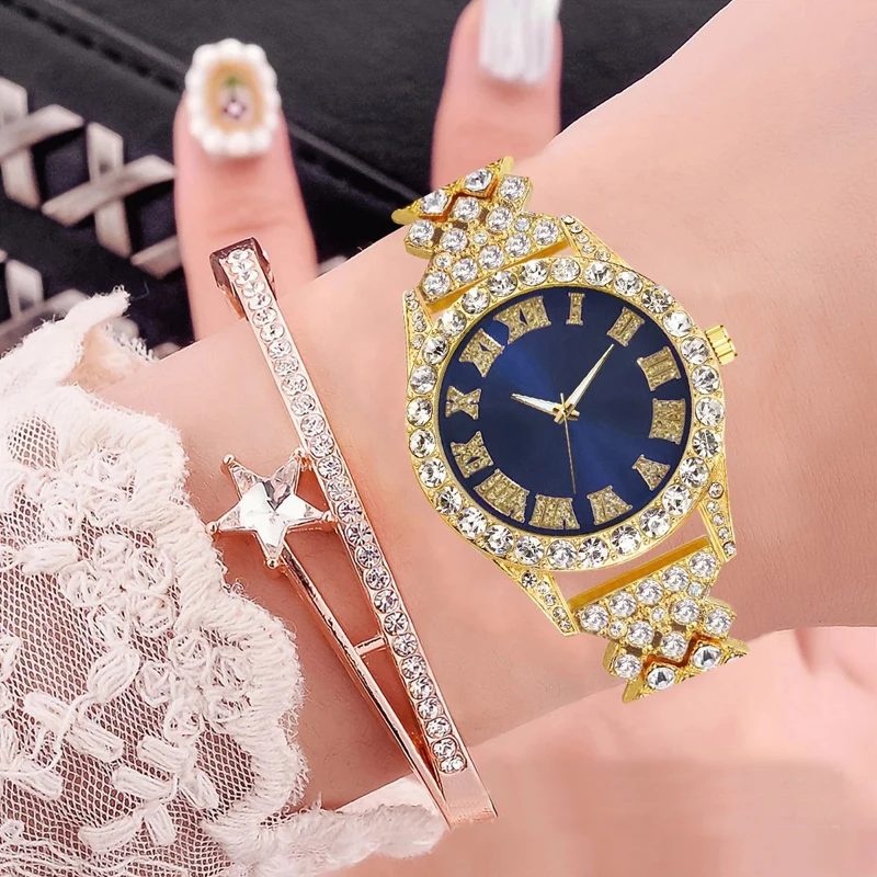 

Hip Hop Iced Out Watch for Women Luxury Diamonds Quartz Womens Watches Fashion Ladies Wristwatch Female Bracelet Set Reloj Mujer
