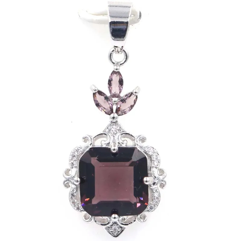 

Real 925 Solid Sterling Silver Pendant Peridot Tsavorite Garnet Citrine Tourmaline Purple Amethyst Violet Tanzanite Women Gift