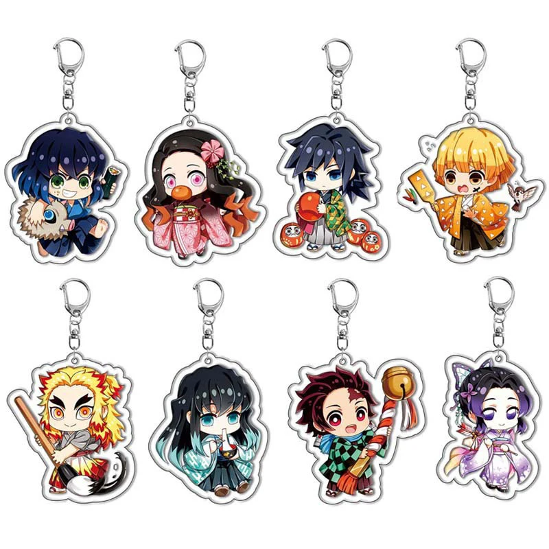 Porte-clés en acrylique version Q Demon Slayer, pendentif dessin animé Kamado Tanjirou Nezuko, cadeau de bande dessinée anime, accessoires de cosplay 1
