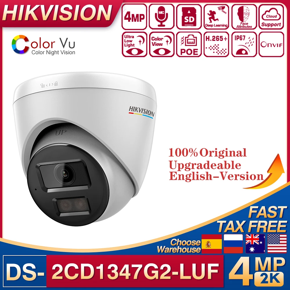 Hikvision DS-2CD1347G2-LUF 4MP POE Turret Camera - Full Color, 2.8mm Lens, Built-in Mic (ColorVu)