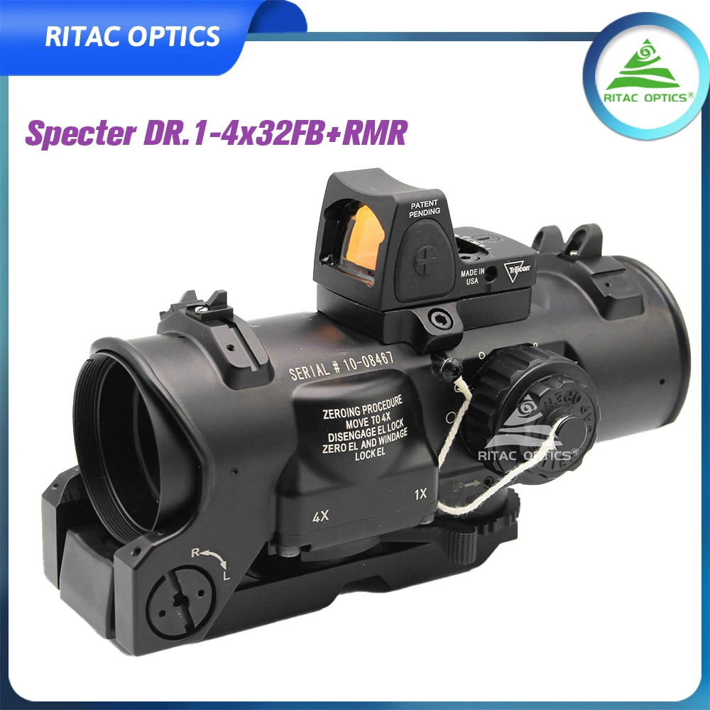 Tactical Rifle Scope 1x-4x Fixed Dual Purpose Scope Red illuminated Red Dot Sight for Rifle Hunting with RMR Rubber Covers