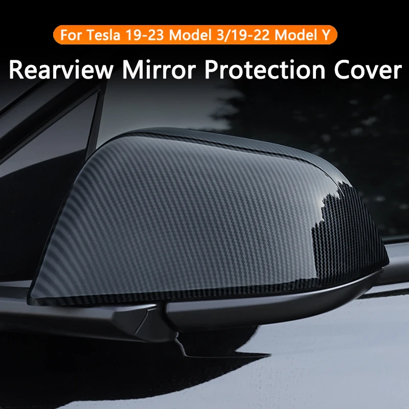 

QHCP Carbon Fiber Patterned Rearview Mirror Shell Water Transfer Printing Protection Cover For Tesla 19-23 Model 3/19-22 Model Y