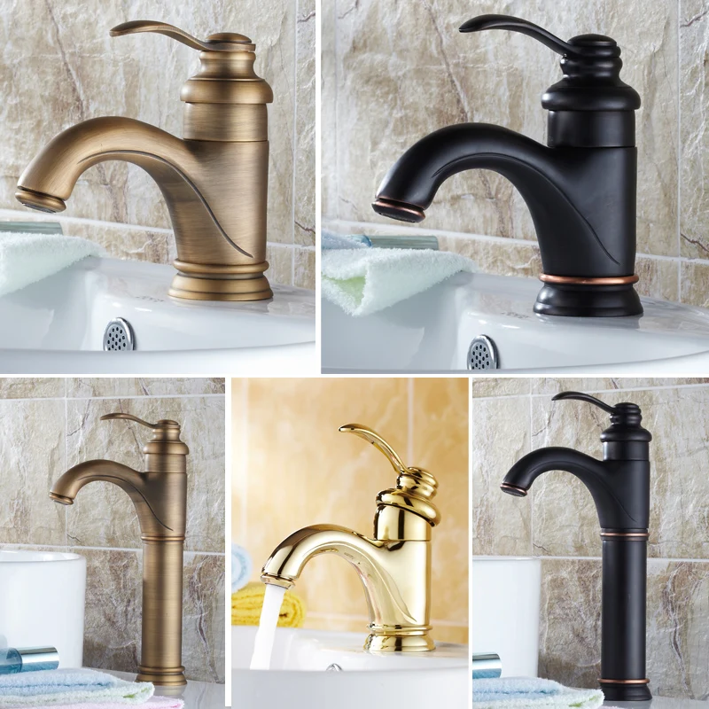 

Antique European basin faucet copper antique raised single hole cold and hot bathroom accessories