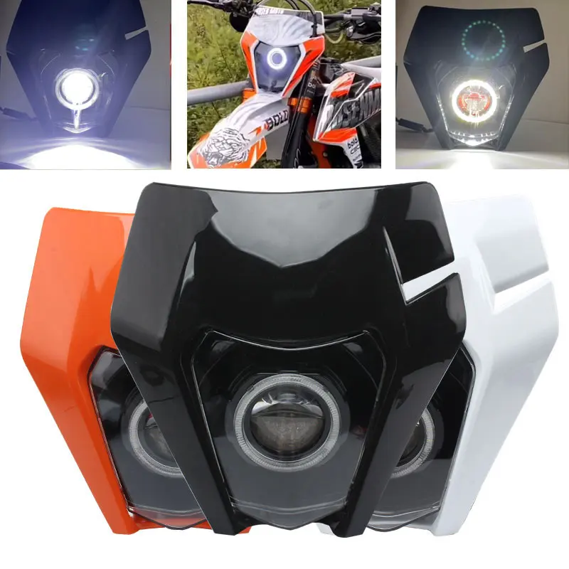 Motorcycle LED Headlight High/Low Beam With Angel Eyes DRL Headlamp Supermoto For KTM EXC SXF Daylight Running Light MX Enduro