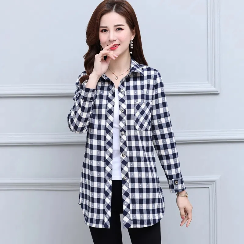 2023 Spring Clothes New Mother Plaid Shirt Women's Coat Middle-Aged and Elderly Casual Long-Sleeved Shirt Coat Women's Commuting