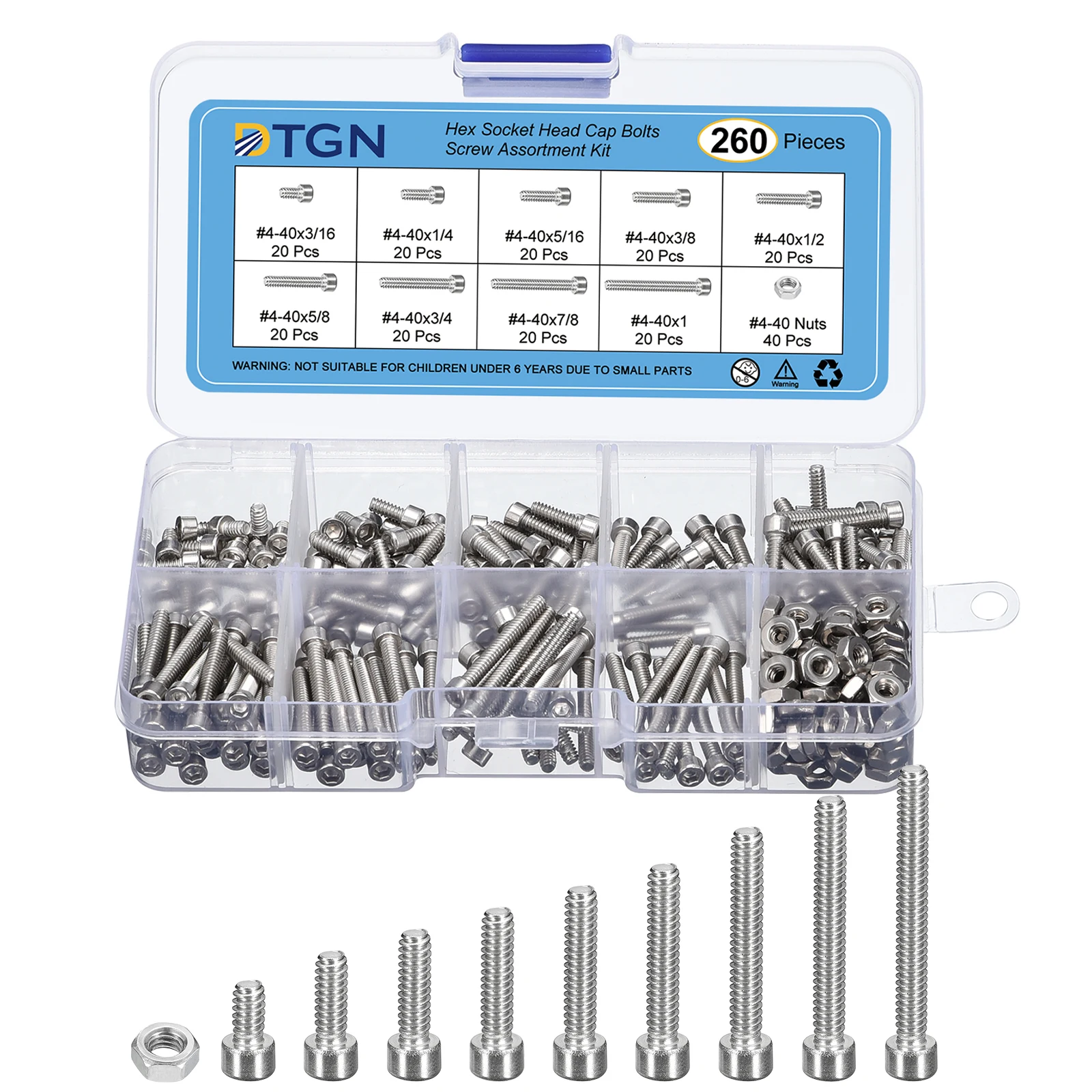 

Uxcell 175/250/260PCS #8-32 #4-40 1/4-20 Hex Socket Head Cap Bolts Nuts Kit 304 Stainless Steel Bolts and Nuts Set Box