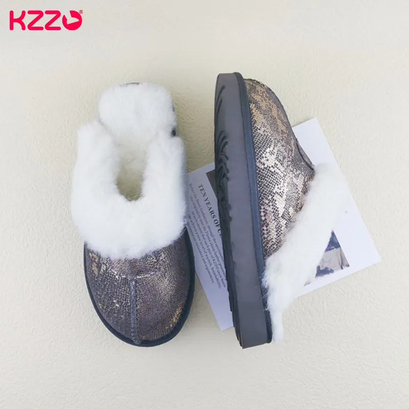 KZZO New Arrive Genuine Leather Slippers Fashion Female Winter Slippers Women Warm Indoor Slippers Soft Wool Lady Home Shoes 4