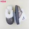 KZZO New Arrive Genuine Leather Slippers Fashion Female Winter Slippers Women Warm Indoor Slippers Soft Wool Lady Home Shoes 4