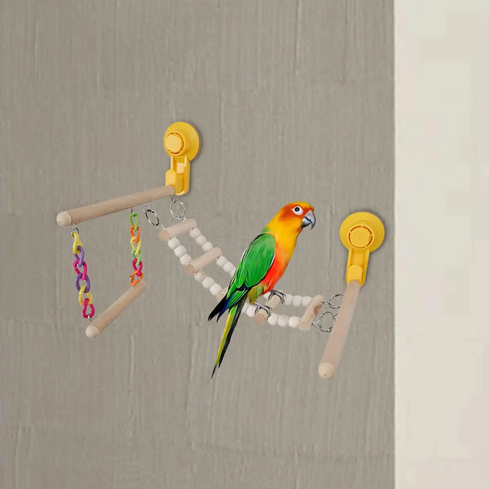 Suction Cup Wood Perch Toy Parrot Playstand for Hummingbird Budgie Parakeet