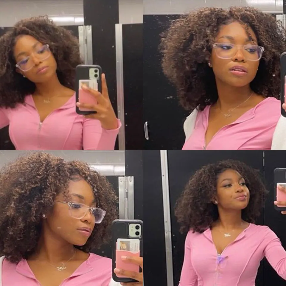 Chocolate Brown Afro Kinky Curly Clip In Hair Extensions Maxine Ombre Color Kinky Curly Clip Ins Bundles Human Hair Extensions 2