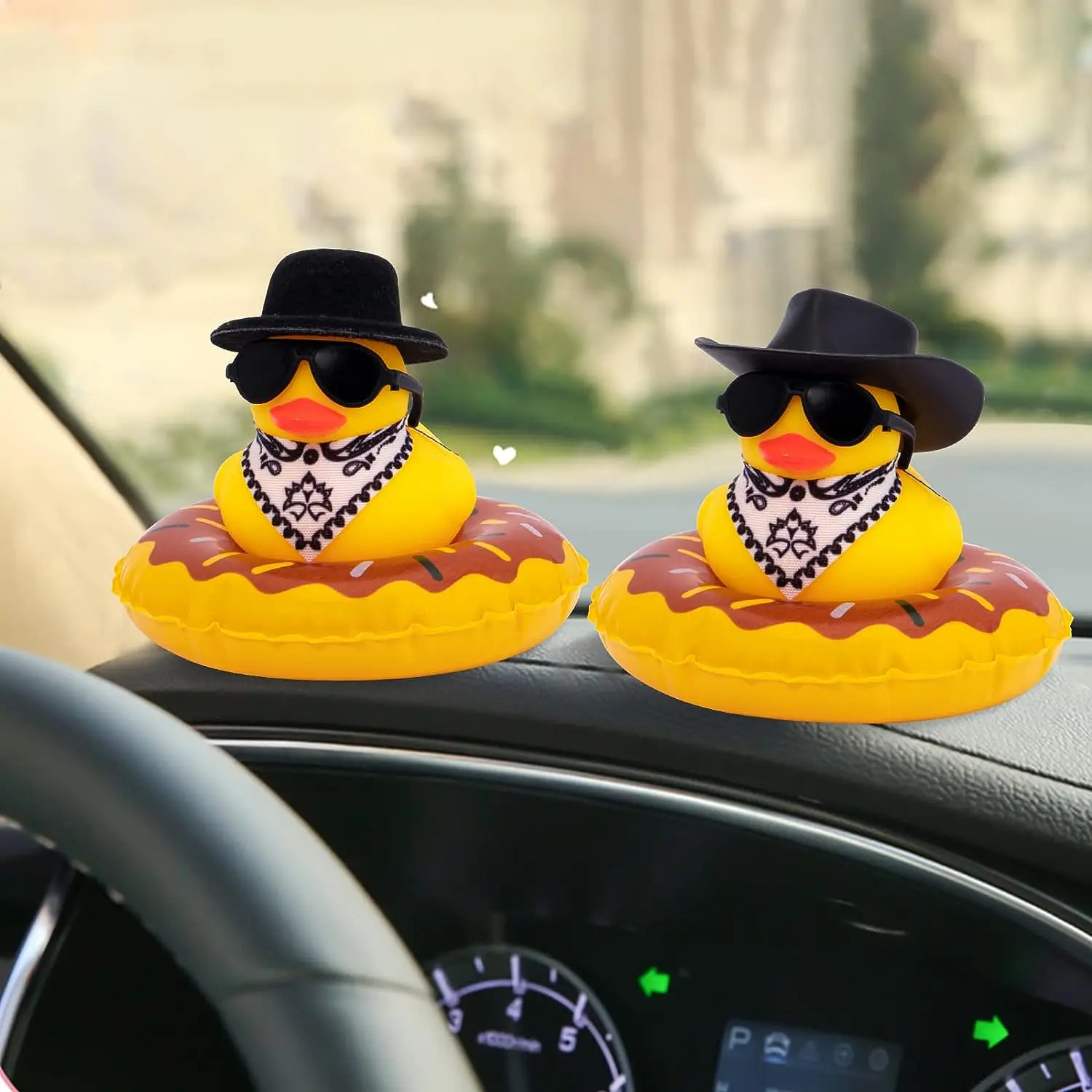 Car Decoration Accessories Car Rubber Duck Decoration West Cowboy Duck with Cowboy Hat Scarf and Sunglasses