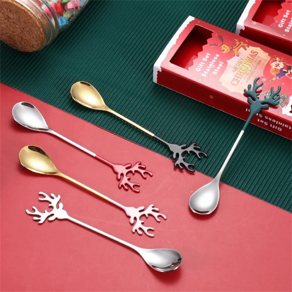2pcs/Set Stainless Steel Spoon Deer Head Shape Dessert Bartender 2 S19bc1fe85437470eafd5258b57db2198M