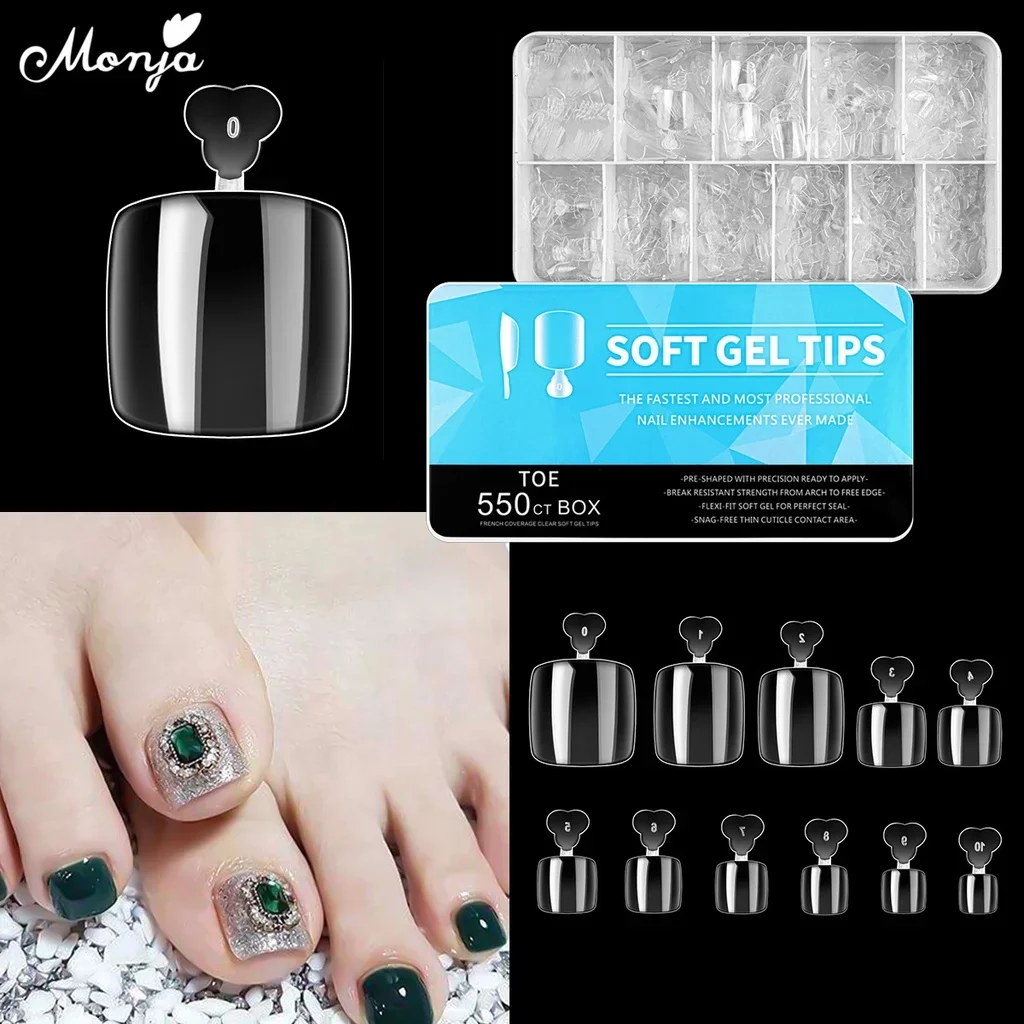 False Toenail Tips 550Pcs/Box Full Cover Fake Square Foot Extension Acrylic Toenail DIY Manicure Pedicure Tools Clear