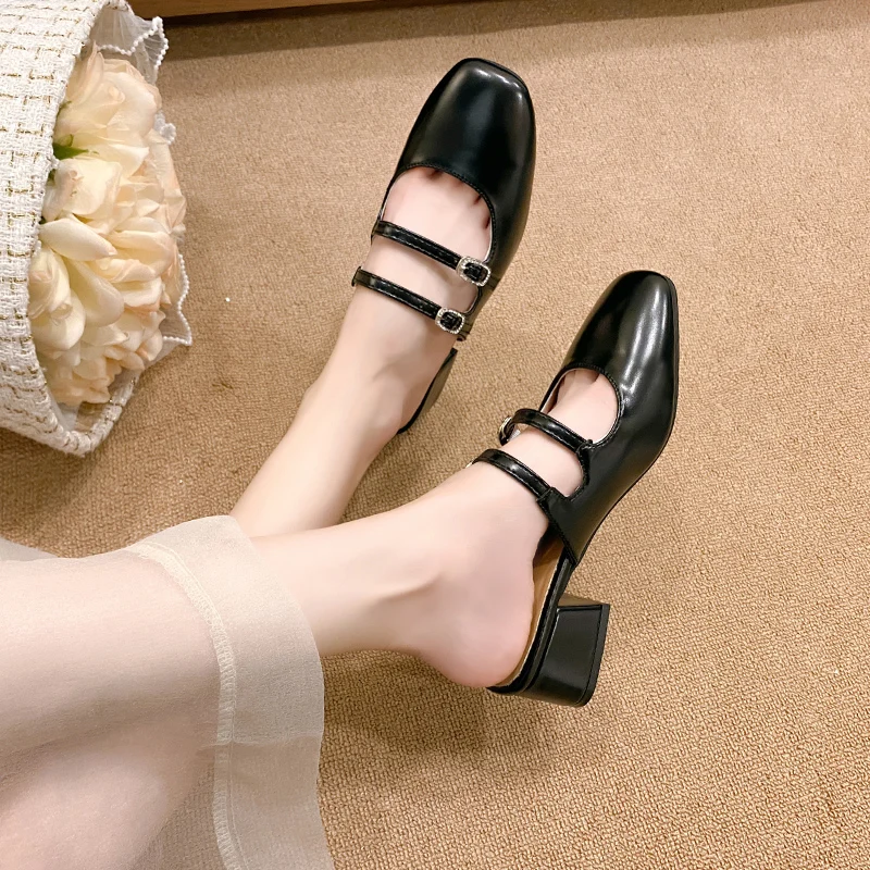 Women Mid Heels Slippers Casual Chunky Mules Shoes Luxury Dress Sandals New 2024 Summer Slingback Flip Flops Pumps Mujer Slides