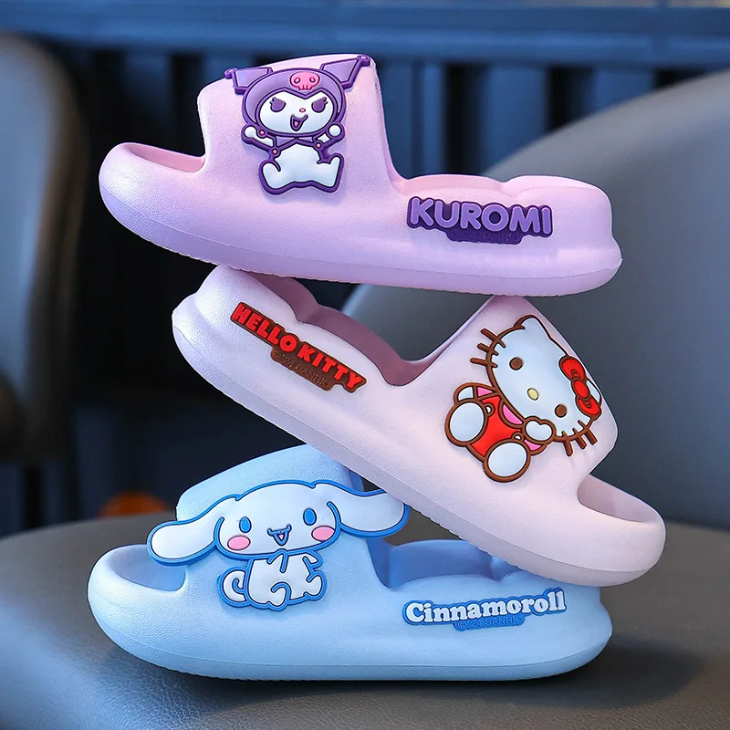 Kids Shoes Sanrio Children's Slippers Summer Cute Cartoon Kuromi Boys and Girls Non Slip Soft Soled Indoors and Outdoors Beach Shoes