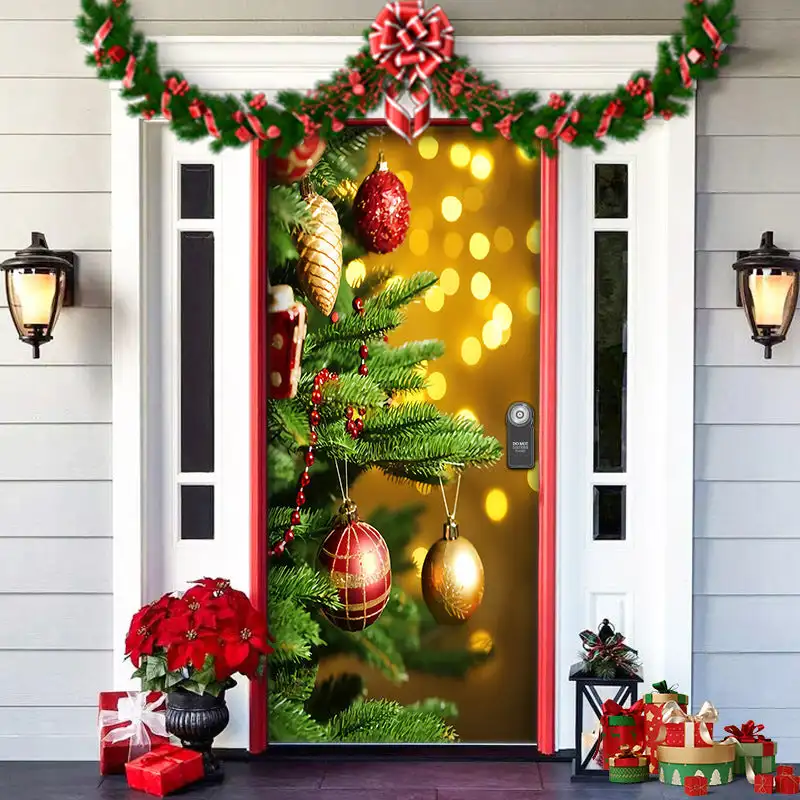Nightmare Before Christmas Decorazioni Per Esterni Christmas Elves Door Cover Puntelli Santa Xmas Background Banner Per Party House Door