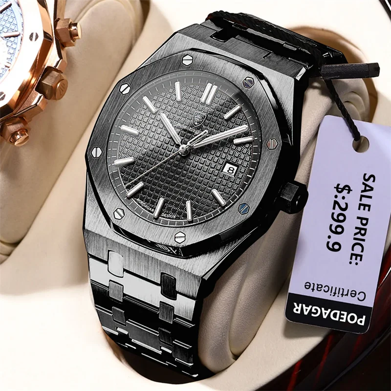 2025 New POEDAGAR Luxury Watch Business Waterproof Male Clock Luminous Date Stainless Steel Square Quartz Men Watch reloj hombre 3