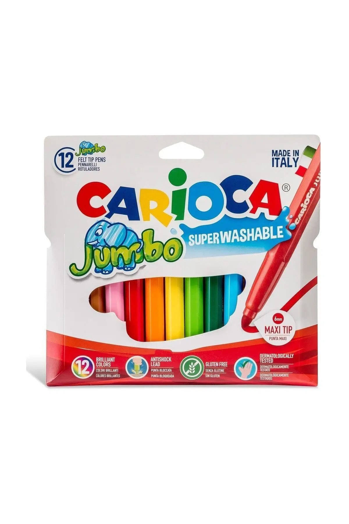 Супермоющаяся Толстая фетровая краска 12 цветов Carioca Jumbo | Канцтовары для офиса и