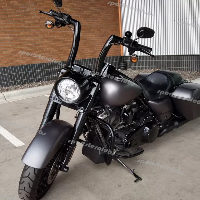 12" Rise Ape Hanger Handlebars For Harley Dyna, Softail, Road King & More - 1" Clamp, 32.5" Wide, 7" Pullback, Black