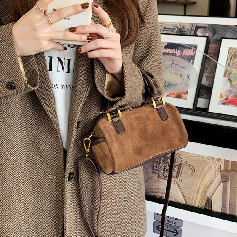 

Vintage Suede PU Leather Handbags for Women Small Square Shoulder Bags Retro Design INS Style Brown Color Crossbody Bags Tote