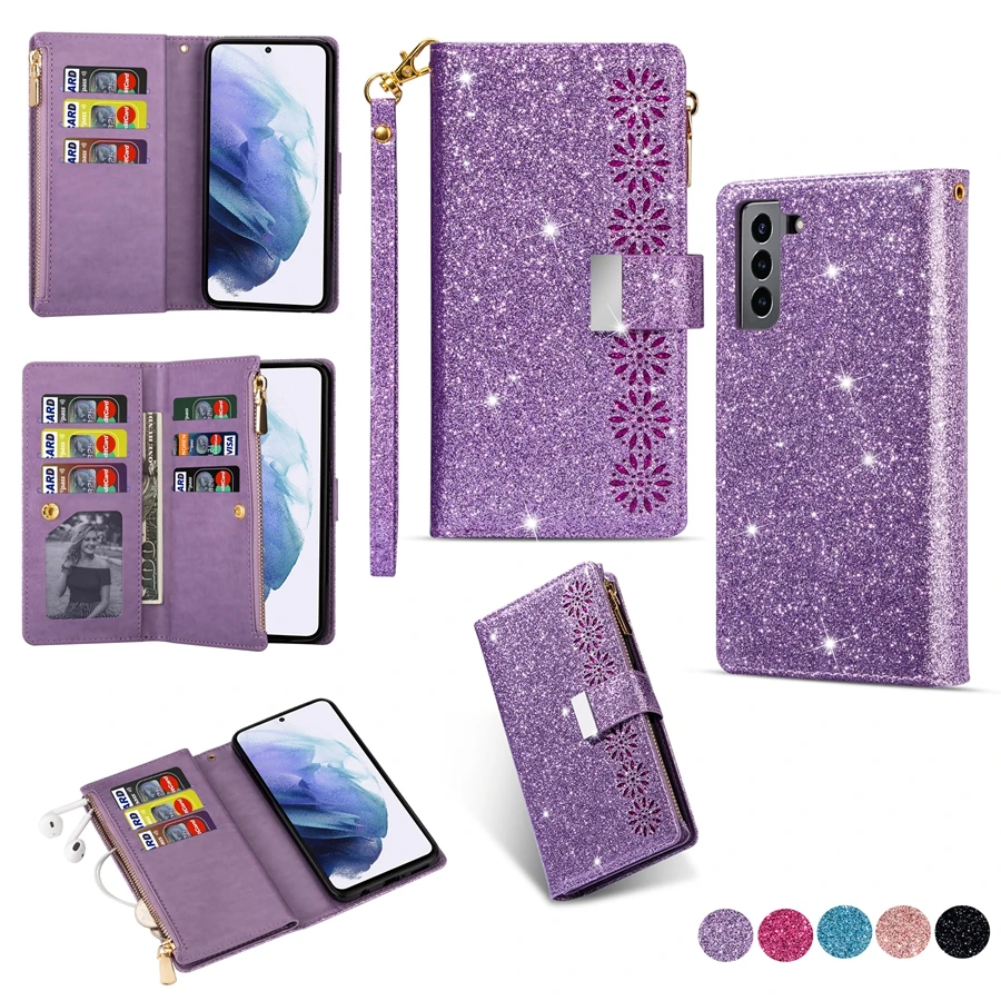 Custodia In Pelle Glitter Laser Wallte Per Samsung Galaxy S23 S22 Ultra S21 Plus S20 Fe S10 Lite S9 Plus S8 Note 20 Ultra 10 Lite