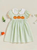 Girls Pumpkin Embroidery Halloween Dress With Doll Collar
