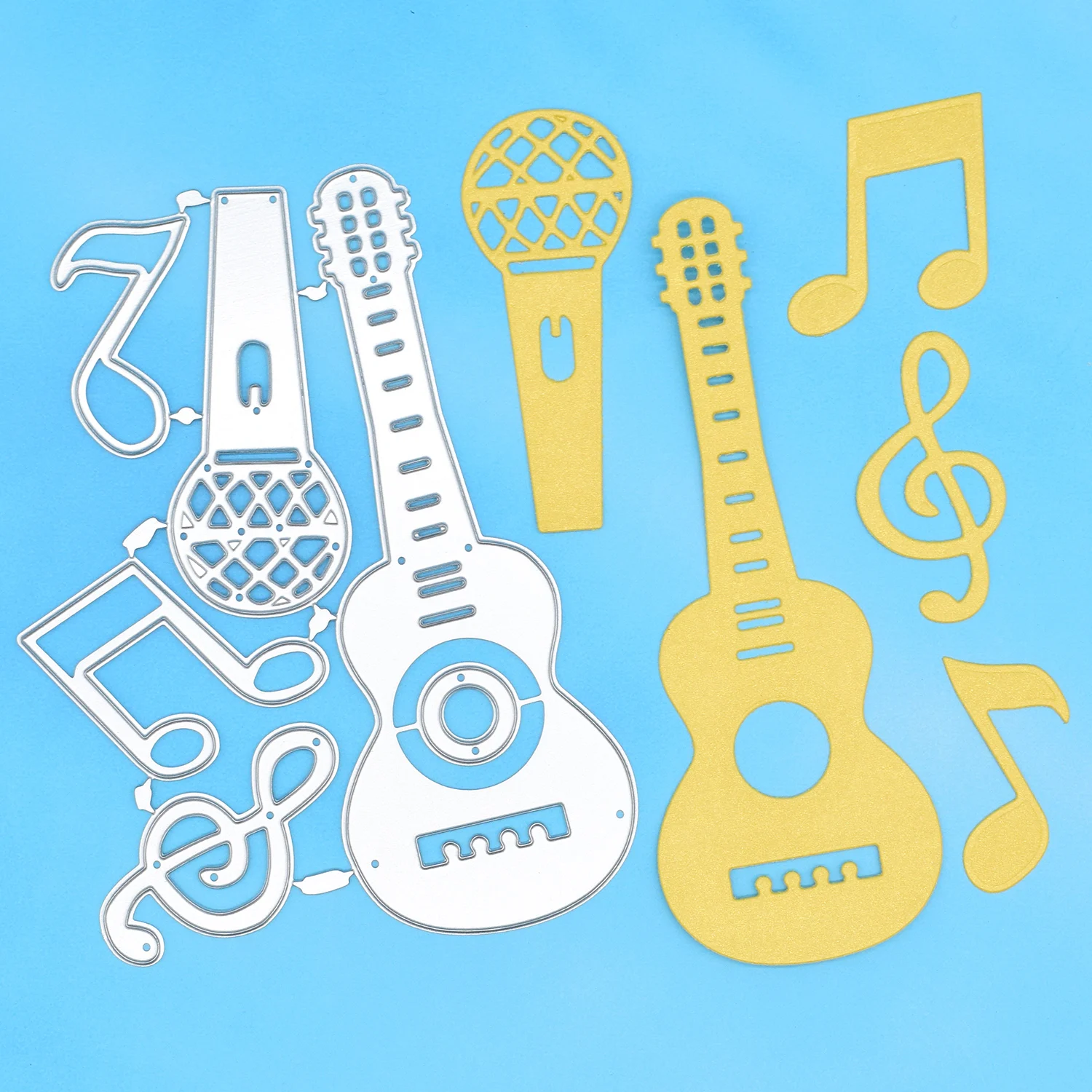 

Musical Notes Guitar Microphone Stencil Dies Background Metal Cutting Dies for DIY Scrapbooking Album Paper Card Making Craft