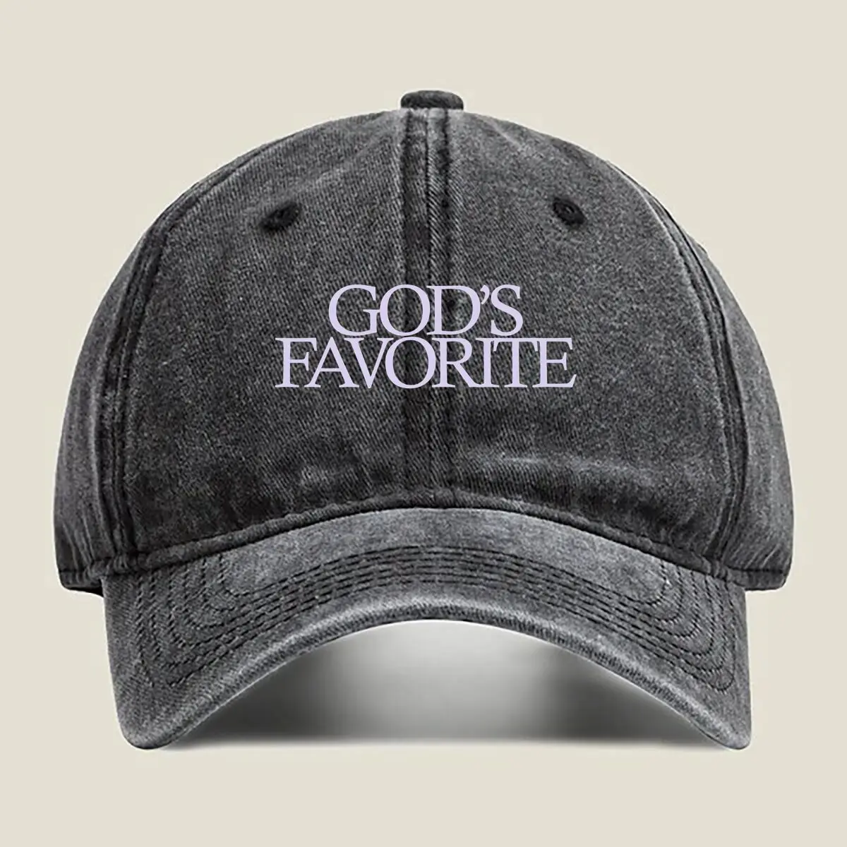 �God’s Favorite“ – kräftiger Text – gewaschene Baseballkappe im Themendesign