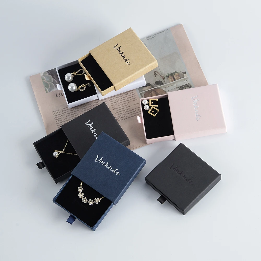 100pcs 6x6x2.5cm White Cardboard Drawer Sliding Box Necklace Earring Bracelet Ring Custom Logo Gift Paper Packaging Jewelry Box