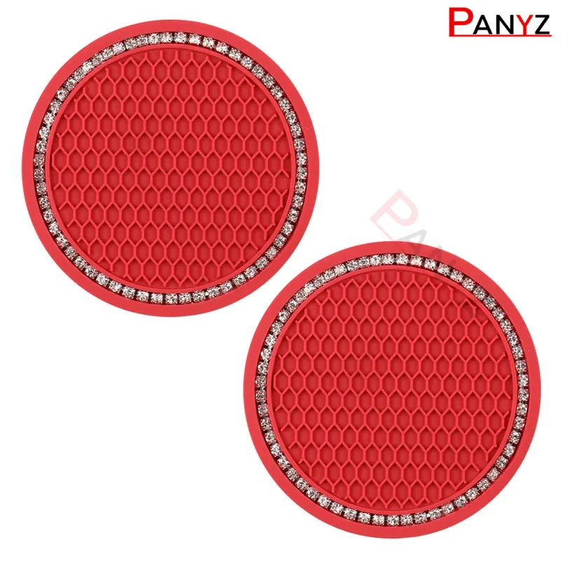Car Non-slip Water Cup Pad Diamond Rhinestone Bling Decoration Auto Interior Cup Bottle Anti-skid Rubber Mat Car Accessories