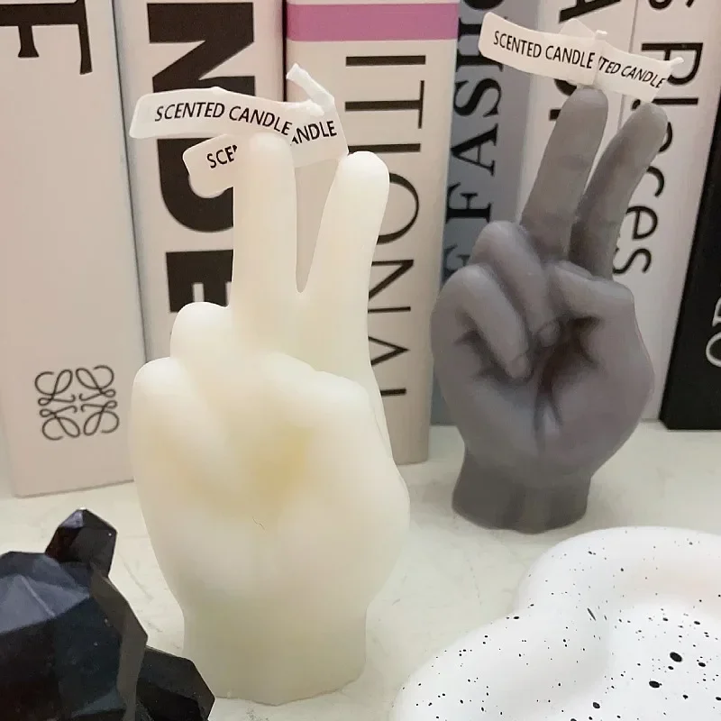 Home decoration ornaments victory gesture finger shaped scented candles funny guest gift candles modern creative birthday gifts