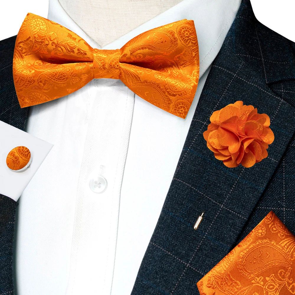 Champagne Silk Jacquard Paisley Bow Tie Set - Pre-tied Bowtie Brooch Hanky  Cufflinks for Weddings  Business
