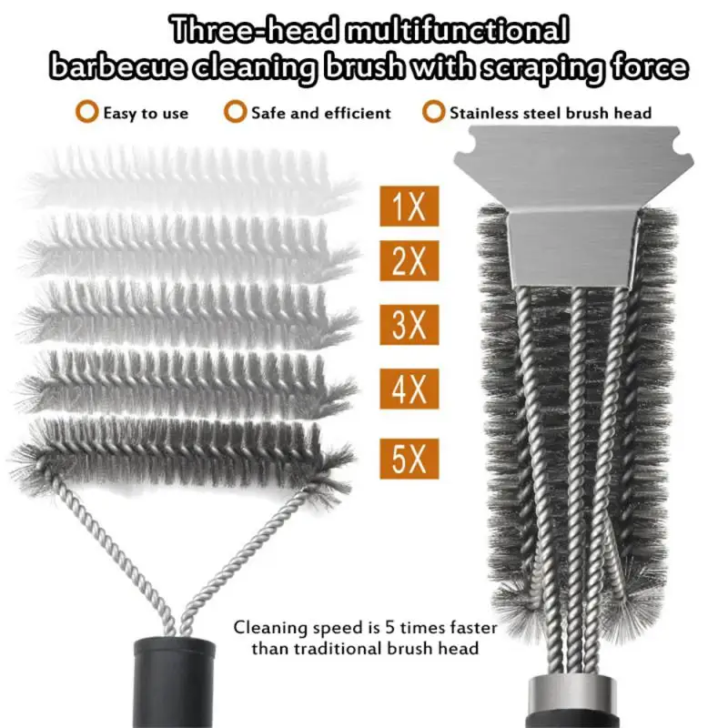 Grill Barbecue BBQ Brush Cleaning Tool Grill Stainless Steel Bristles Non-stick Cleaning Brushes Outdoor Barbecue Accessories