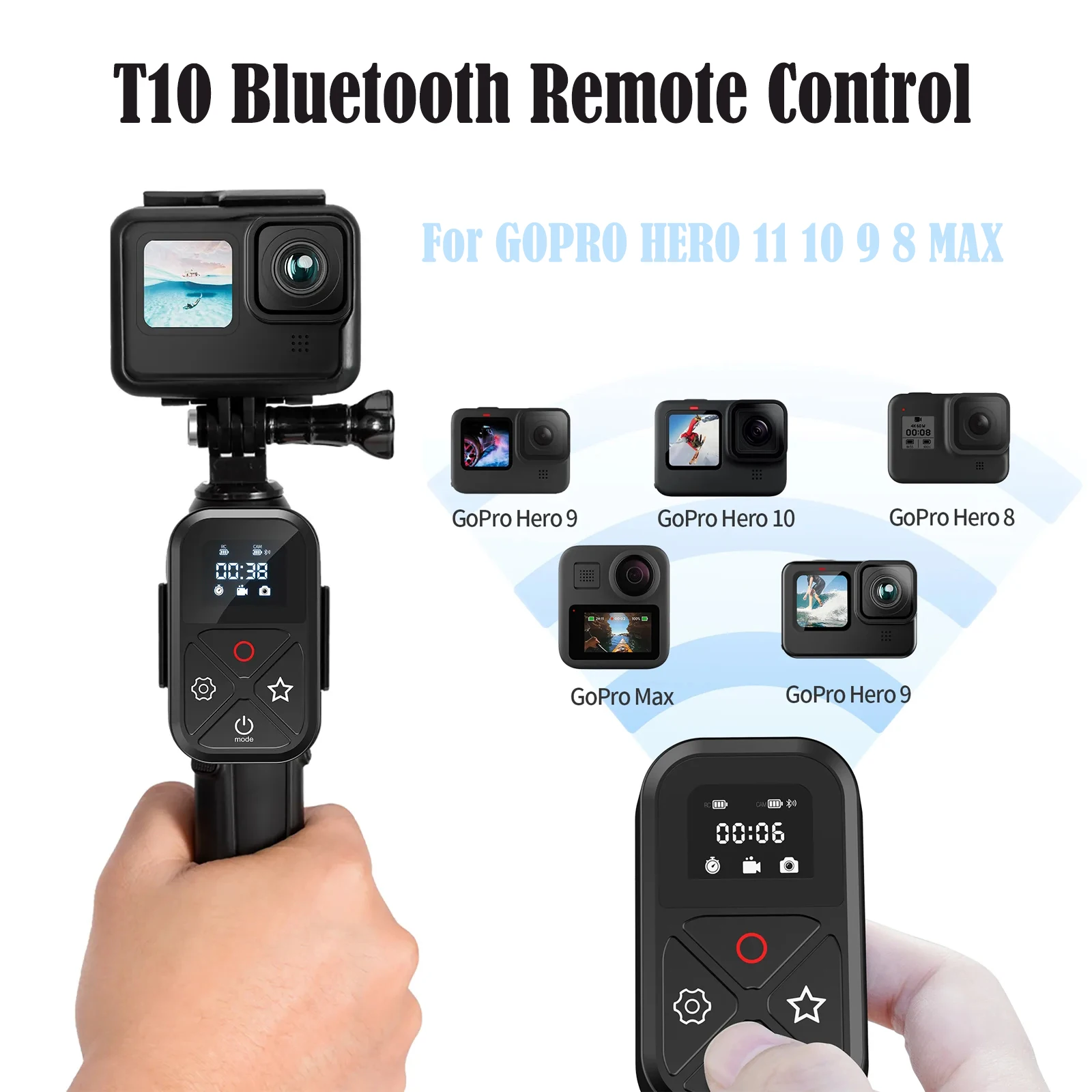 

Пульт дистанционного управления для GoPro Hero 12, 11, 80 м, Bluetooth, с ремешком на запястье