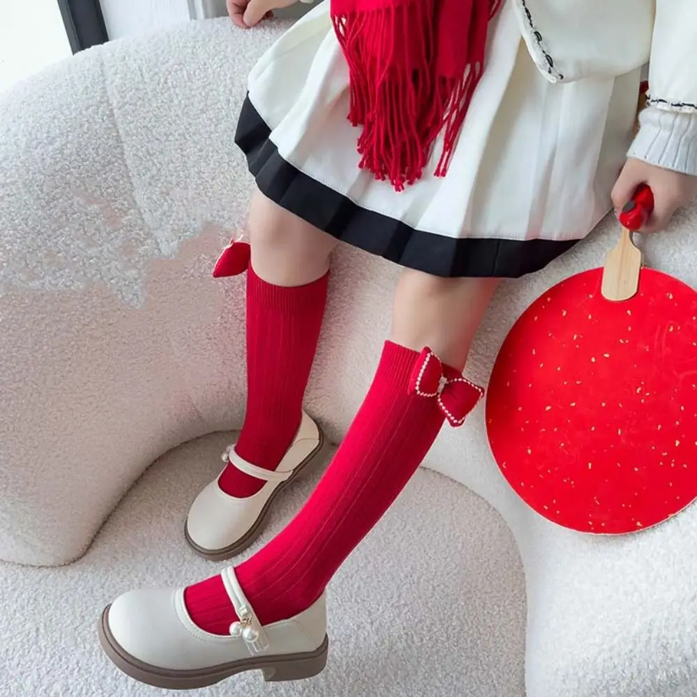 Cute Middle Tube New Year Red Socks Cotton Sweet Children Long Socks Princess Thicken Sleeping Socks Autumn