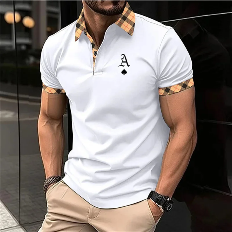 

Fashion Simplicity Letter Print Men Polo T Shirt For Summer Outdoor Sports Golf Clothing Casual Lapel Short Sleeve Button Shirts