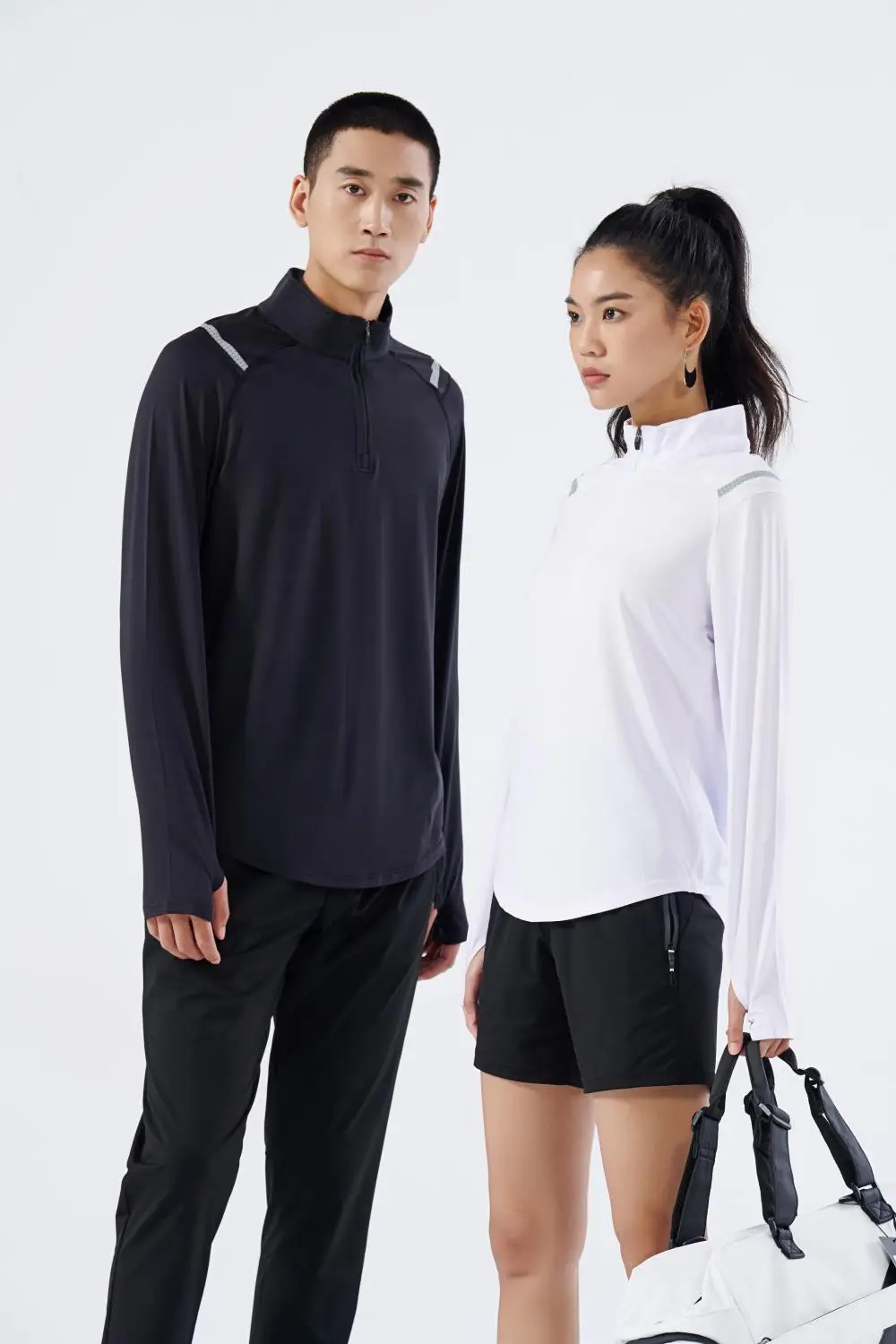 Spandex Long Sleeve finger Men Running Fitness Tshirt elastic Quick Dry Sports Bodybuilding Training stand collar Shirts 5