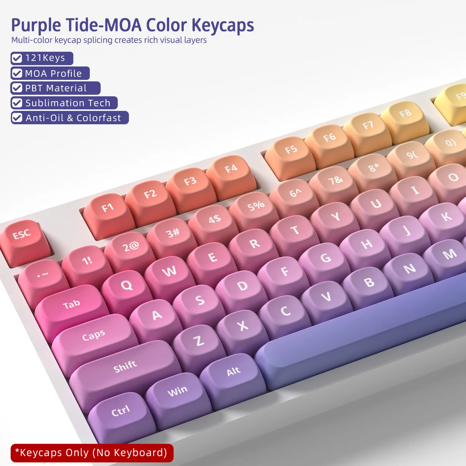 Purple Tide 121-Key PBT Keycap Set in MOA Profile, DYE-SUB