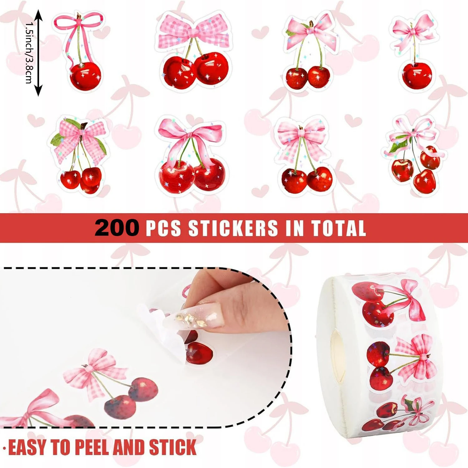50-200pcs 체리 패턴 스티커 베이킹 생일 웨딩 파티 선물 포장 라벨 스크랩북 귀여운 편지지 스티커