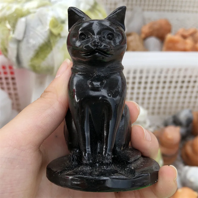 

Natural Crystal Cat Statue Obsidian Reiki Healing Animals Figurines Lucky Stones Home Decor Crafts Home Decoration Accessories