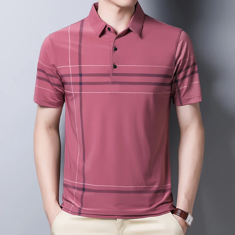 

Stylish Printed Short Sleeve T-shirts Business Casual Summer Turn-down Collar Button Men's Clothing All-match Daily Polo Shirts